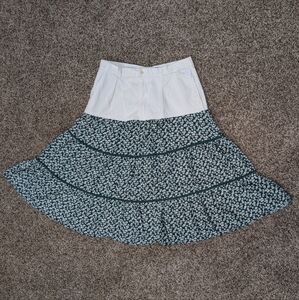 Upcycled Ralph Lauren White Jean/Green Print Challis Prairie Maxi Skirt 40 Waist